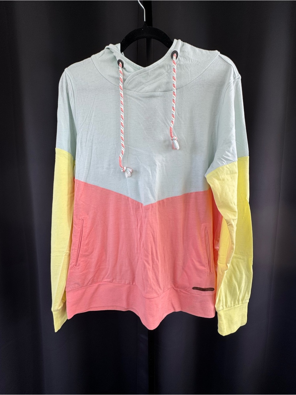 BKE Colorblock Pullover Hoodie in Mint, Coral & Pale Yellow